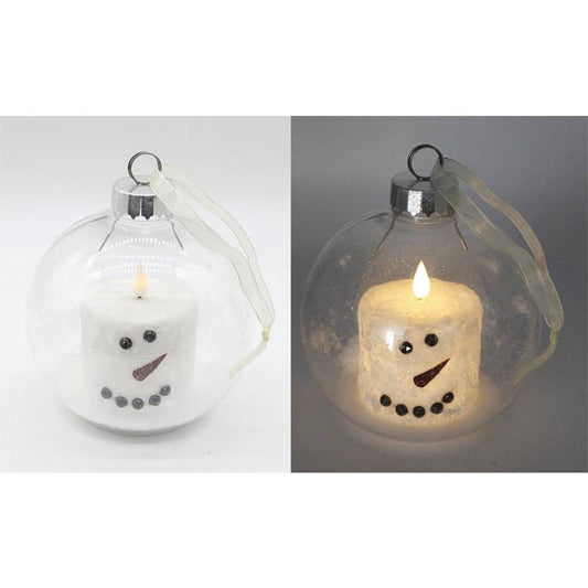 Large Plastic Ball Ornament with Snowman LED Candle