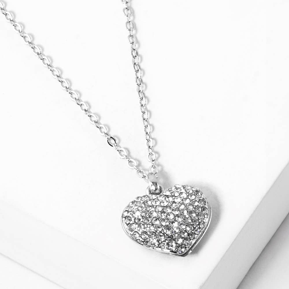 Crystal pave heart pendant necklace: Red