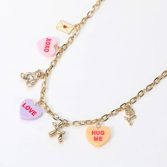 XOXO LOVE HUG ME Message Heart Teddy Bear Charm Necklace