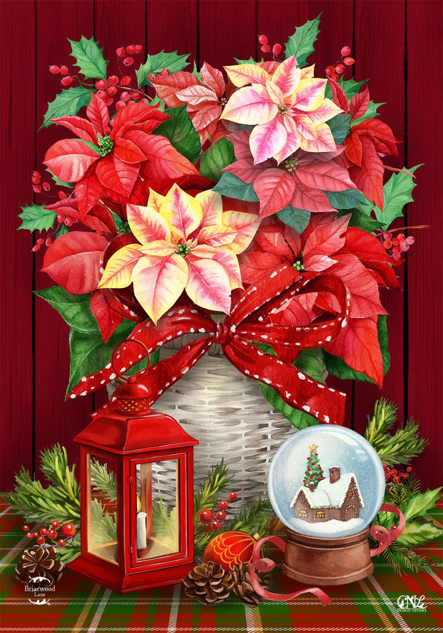 Christmas Poinsettia Basket Garden Flag