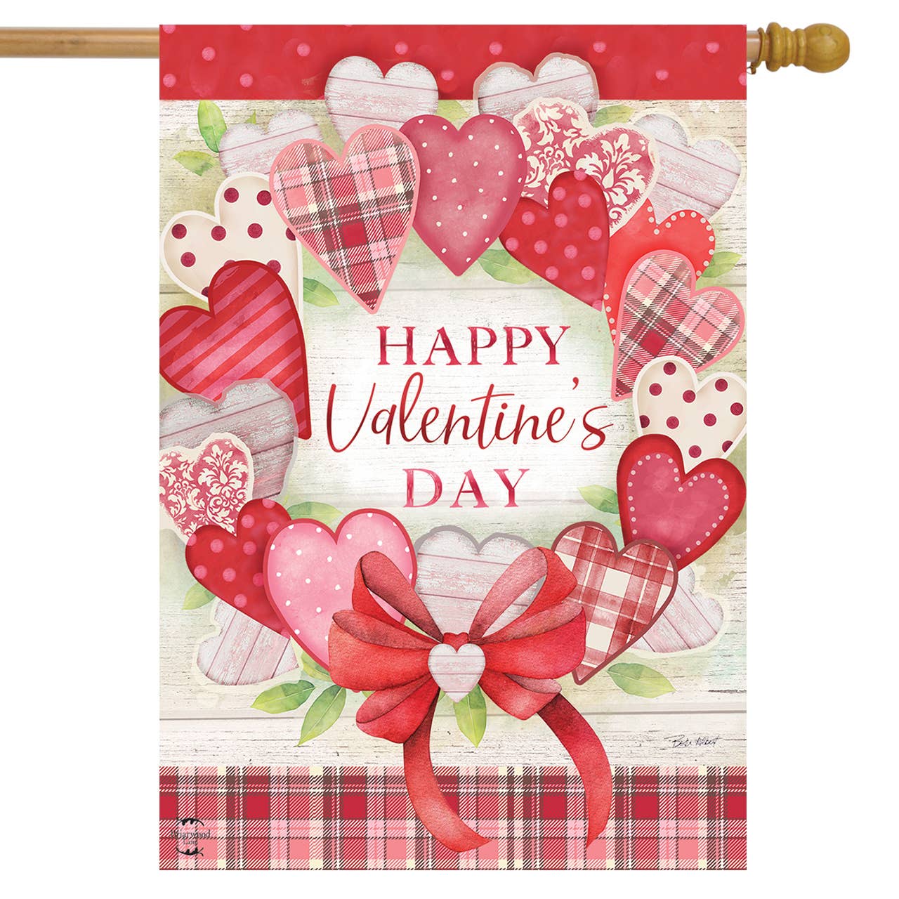 Valentine's Wreath Hearts House Flag