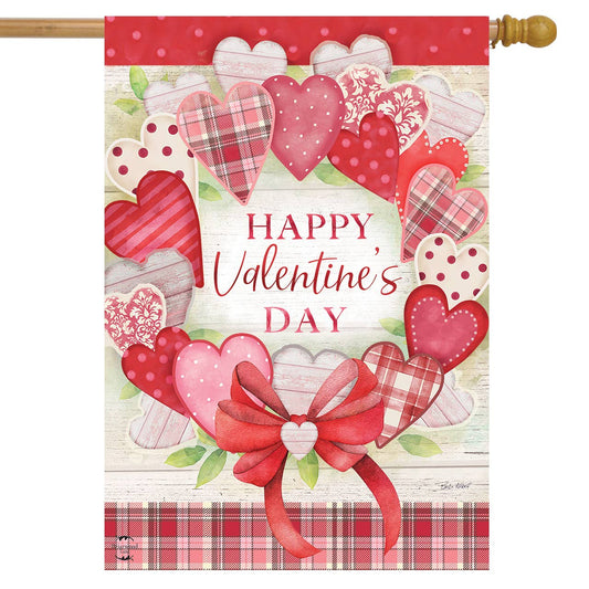 Valentine's Wreath Hearts House Flag