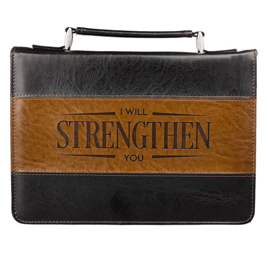 Bible Cover Classic Black/Brown Strengthen Isa. 41:10: Medium