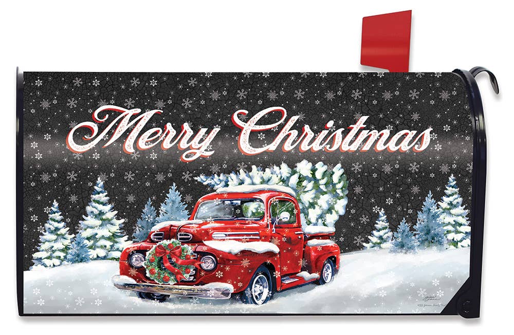 Merry Christmas Pickup Vinyl Mailbox Cover