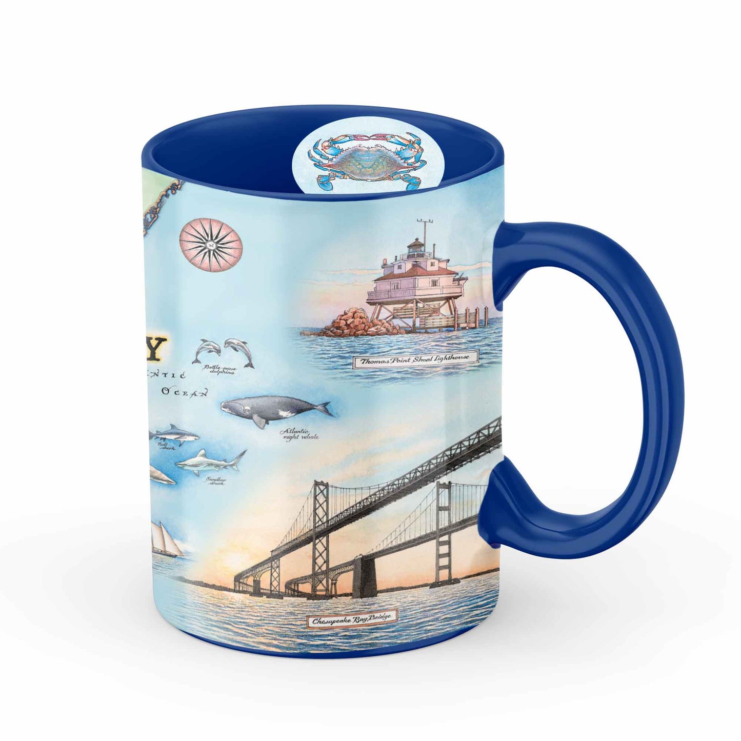 Chesapeake Bay Map Ceramic Mug - 16 oz - Blue