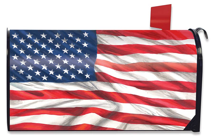 American Flag Waving Mailbox Cover