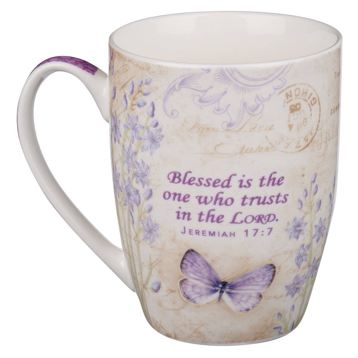 Blessed Purple Butterfly Coffee Mug - Jeremiah 17:7