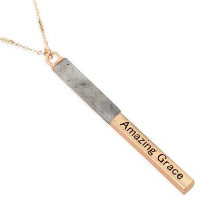 AMAZING GRACE HALF METAL STONE BAR PENDANT NECKLACE