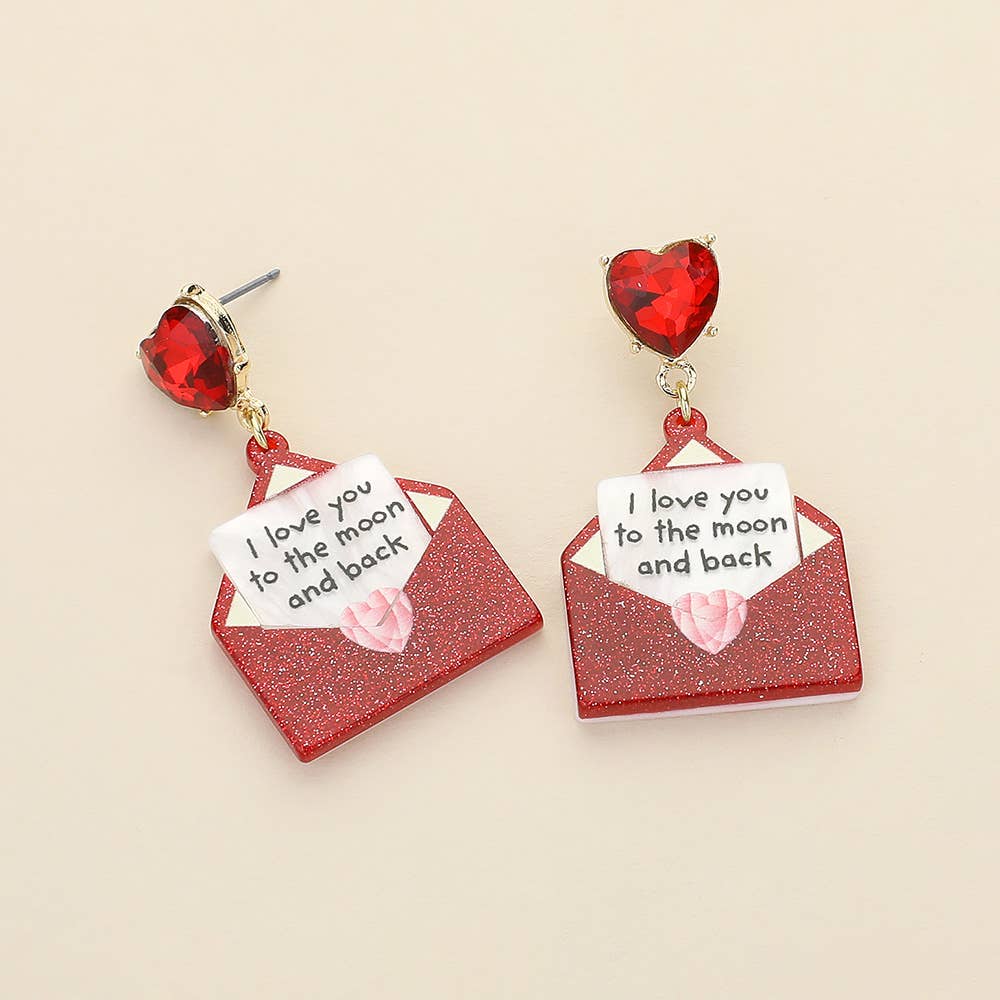 Glittered Resin Love Letter Dangle Earrings
: Red