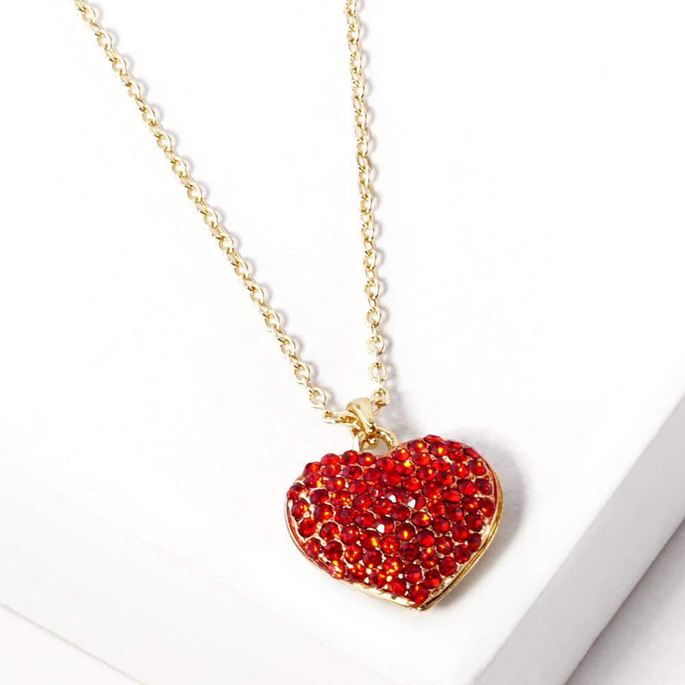 Crystal pave heart pendant necklace: Red