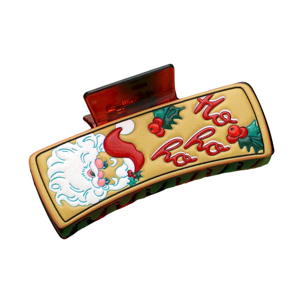 Faux Leather Embossed Christmas HoHoHo Santa Hair Claw Clip