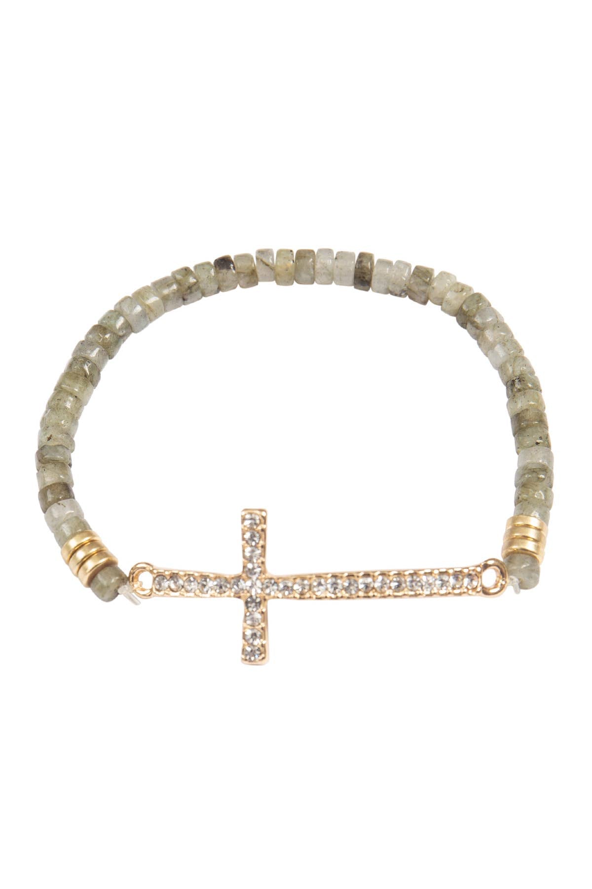 CROSS RHINESTONE NATURAL STONE STRETCH BRACELET