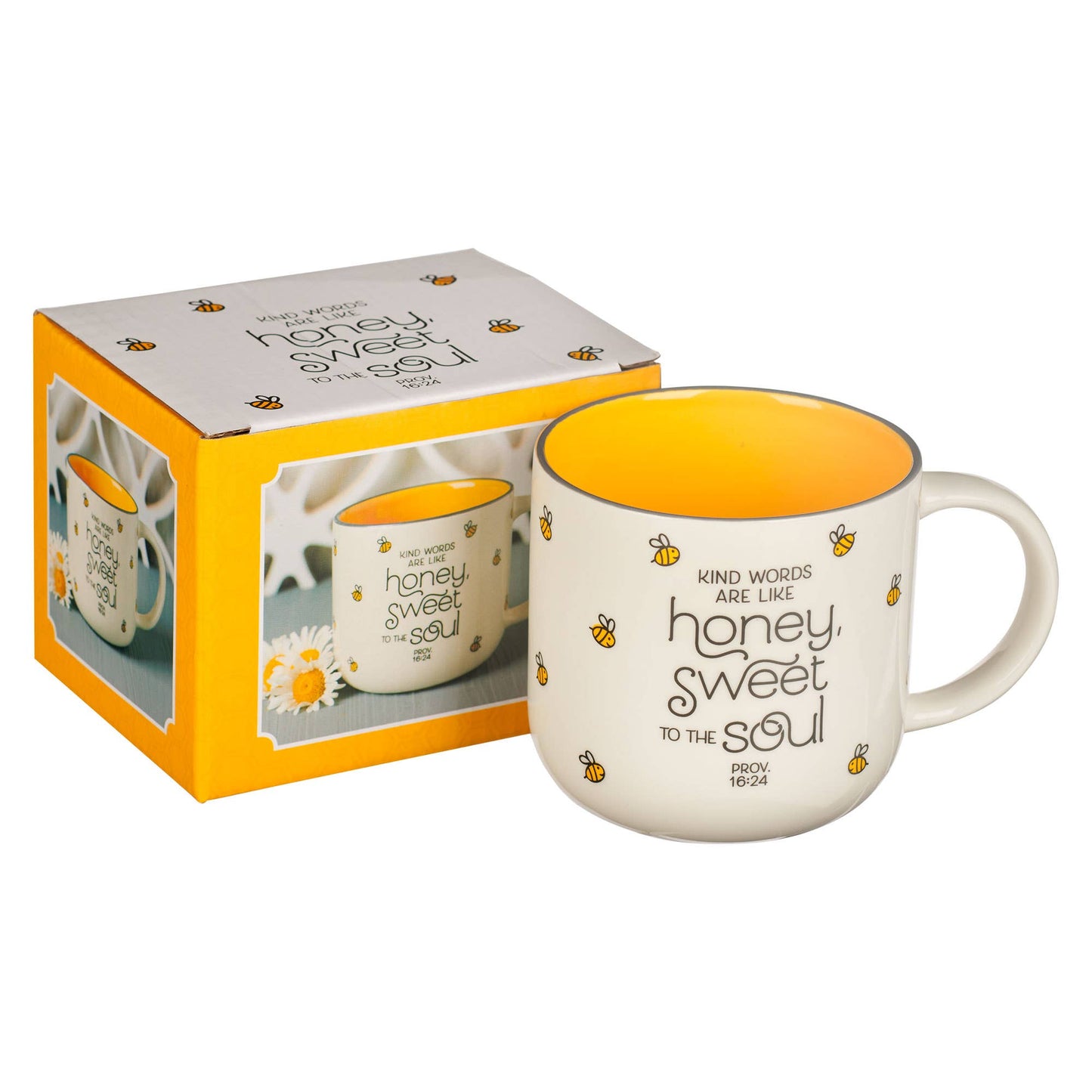 Mug White/Yellow Bees Kind Words Prov. 16:24