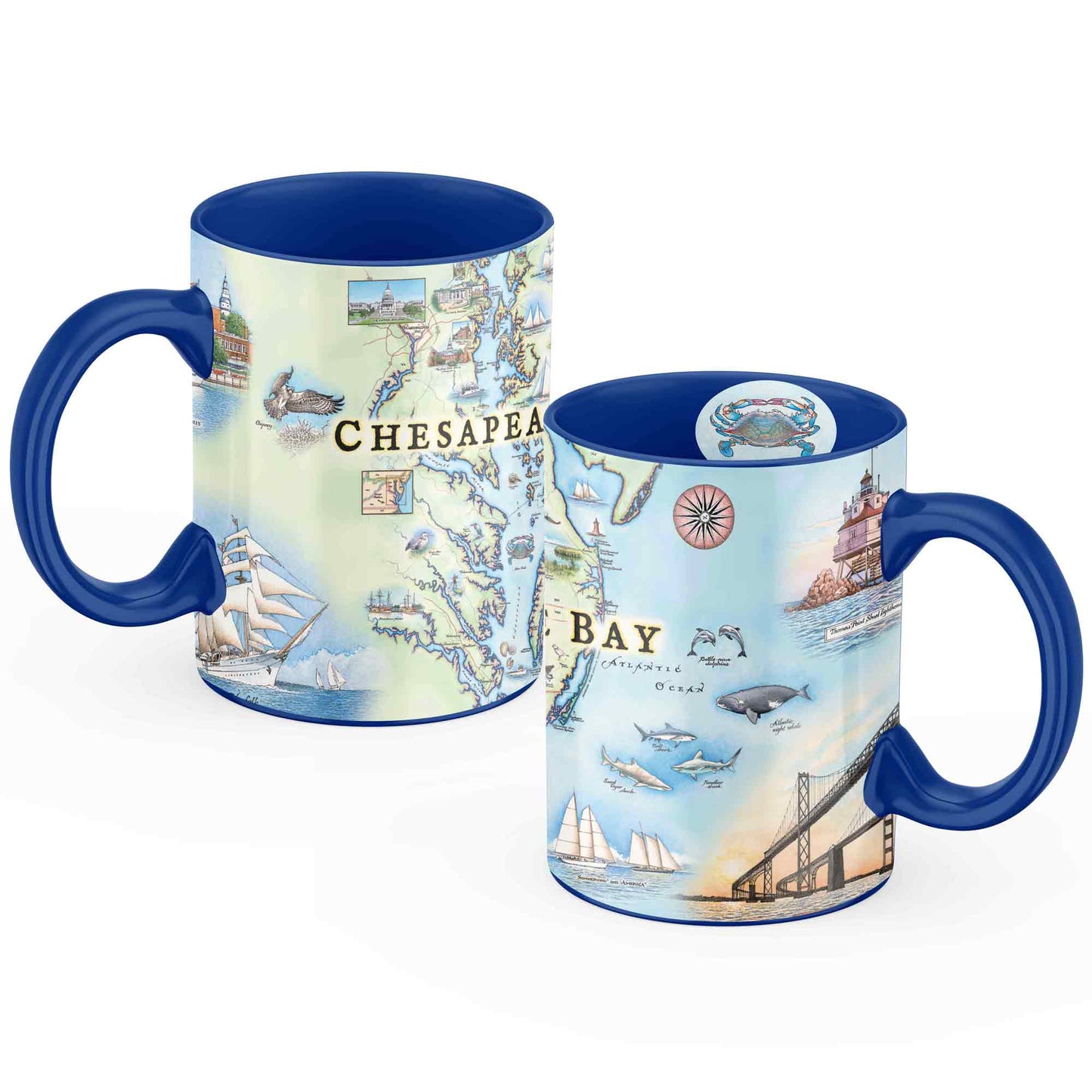 Chesapeake Bay Map Ceramic Mug - 16 oz - Blue