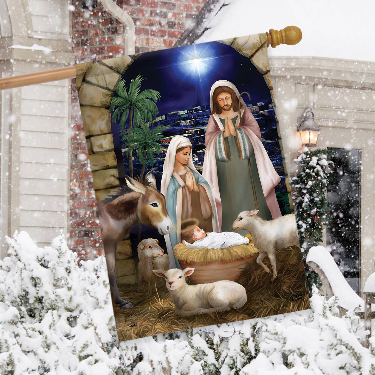 Away in a Manger Christmas House Flag