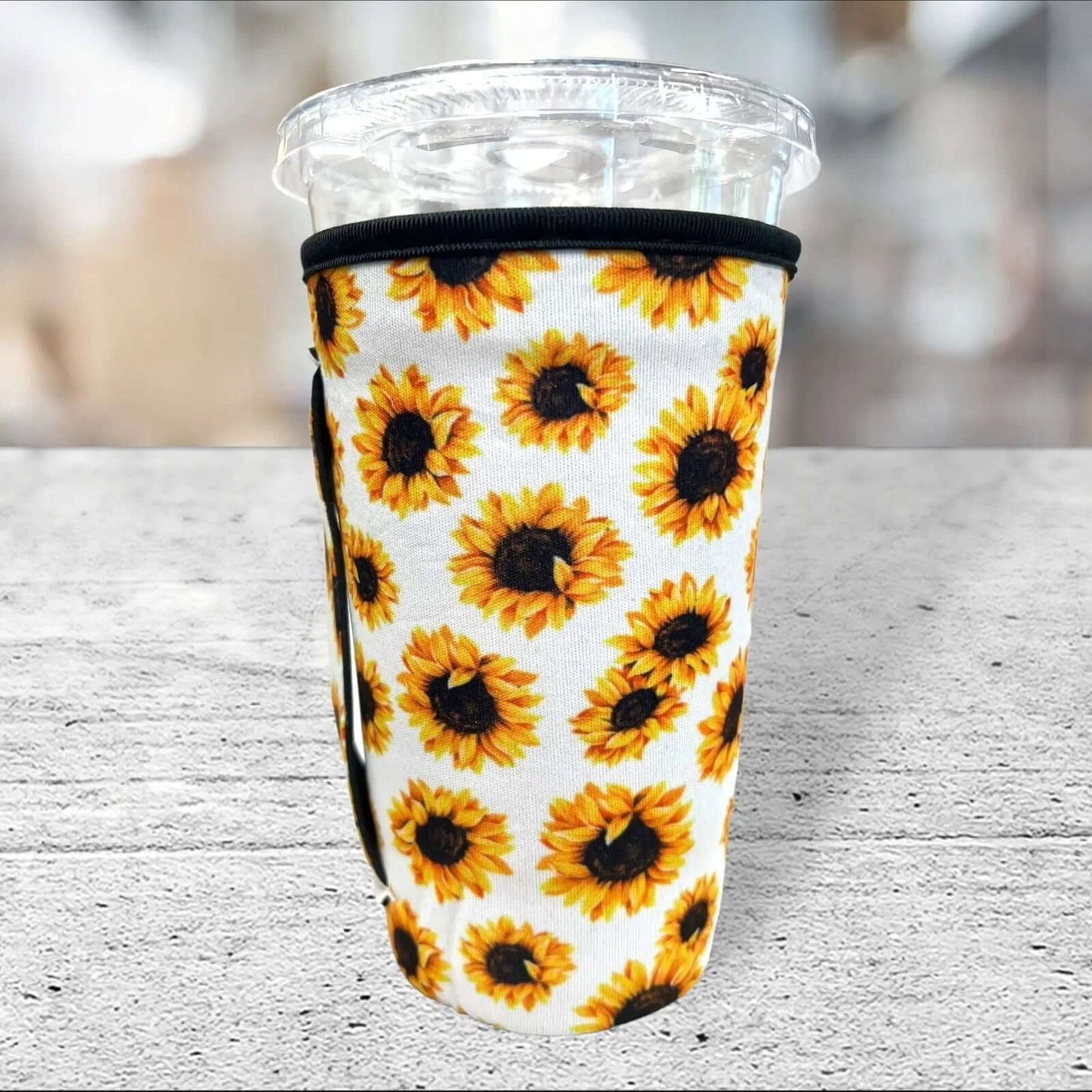 20 OZ White Sunflower  Insulated Cup Cover Sleeve fits Med to Large Cups Thermal & Washable
