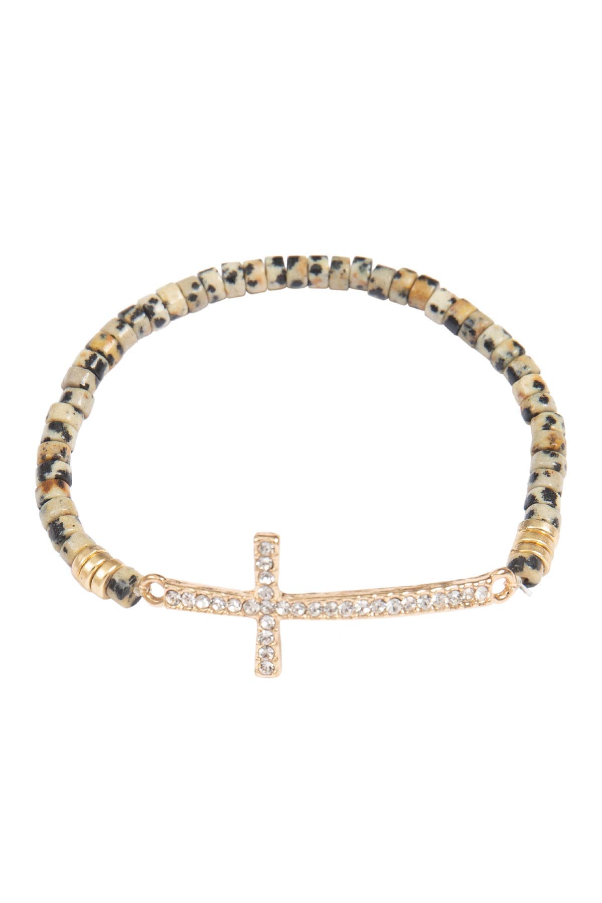 CROSS RHINESTONE NATURAL STONE STRETCH BRACELET