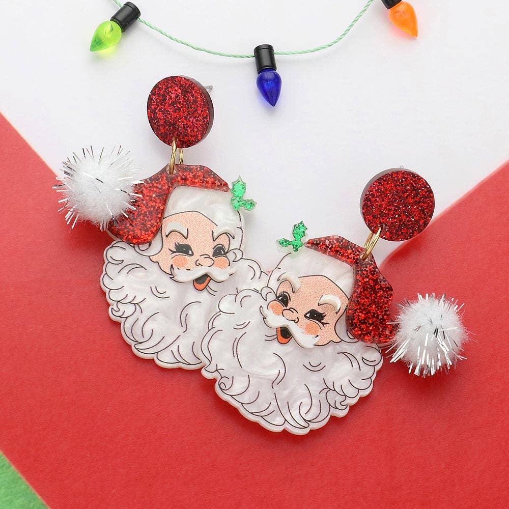 Glittered Resin Pom Santa Dangle Earrings
: Red