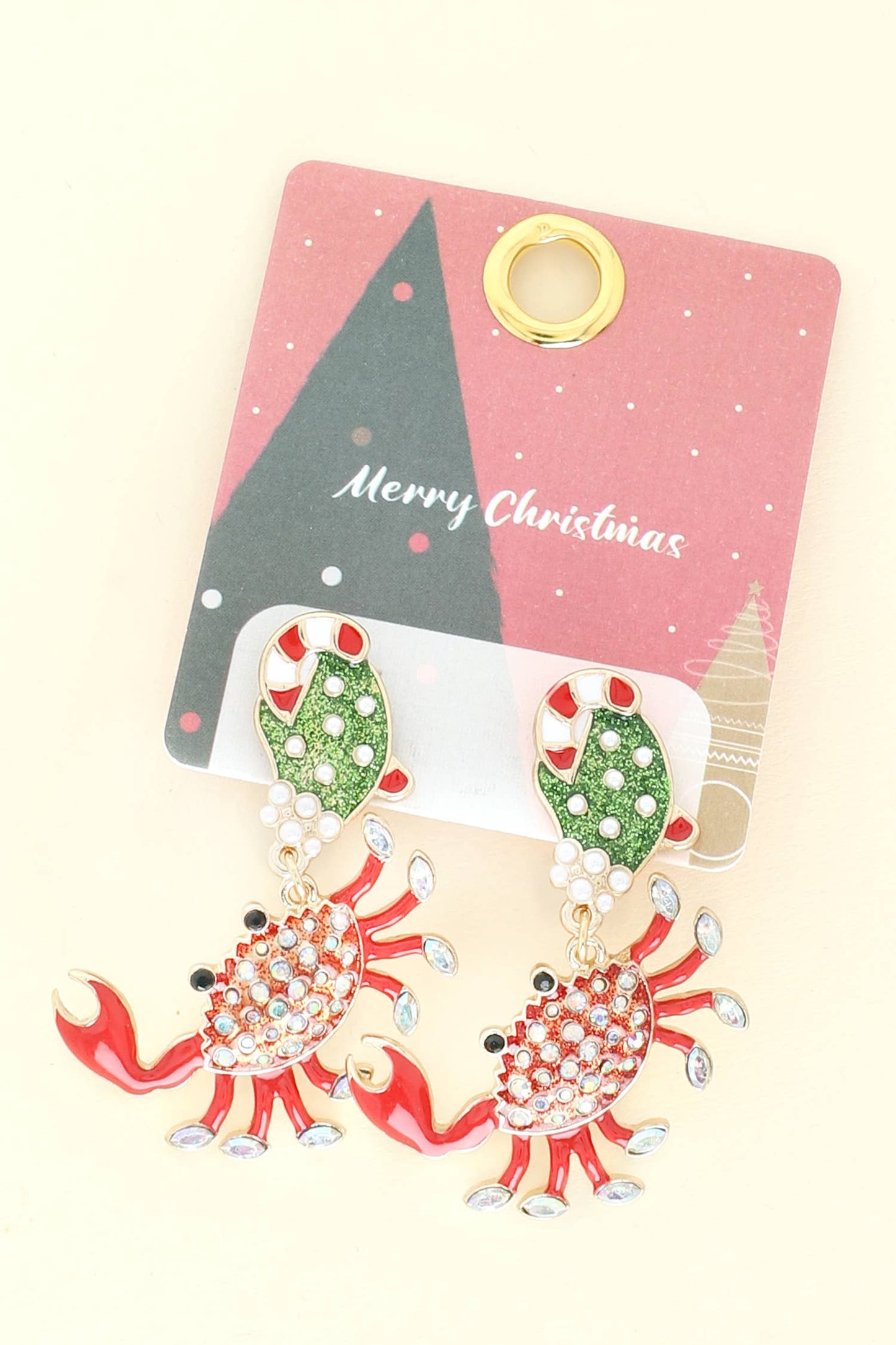 Pearl Studded Christmas Crab Earrings