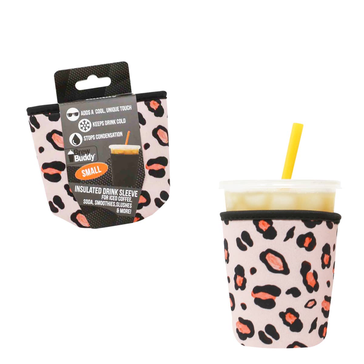Brew Buddy Insulated Iced Coffee Sleeve - Pink Leopard (Small)