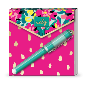 Hot Pink Floral Matchbook Notepad with Pen