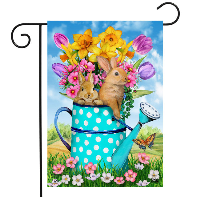 Bunny And Watering Can Garden Flag