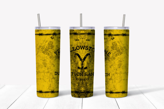20 oz Stainless Steel Tumbler - Yellowstone Yellow Wire