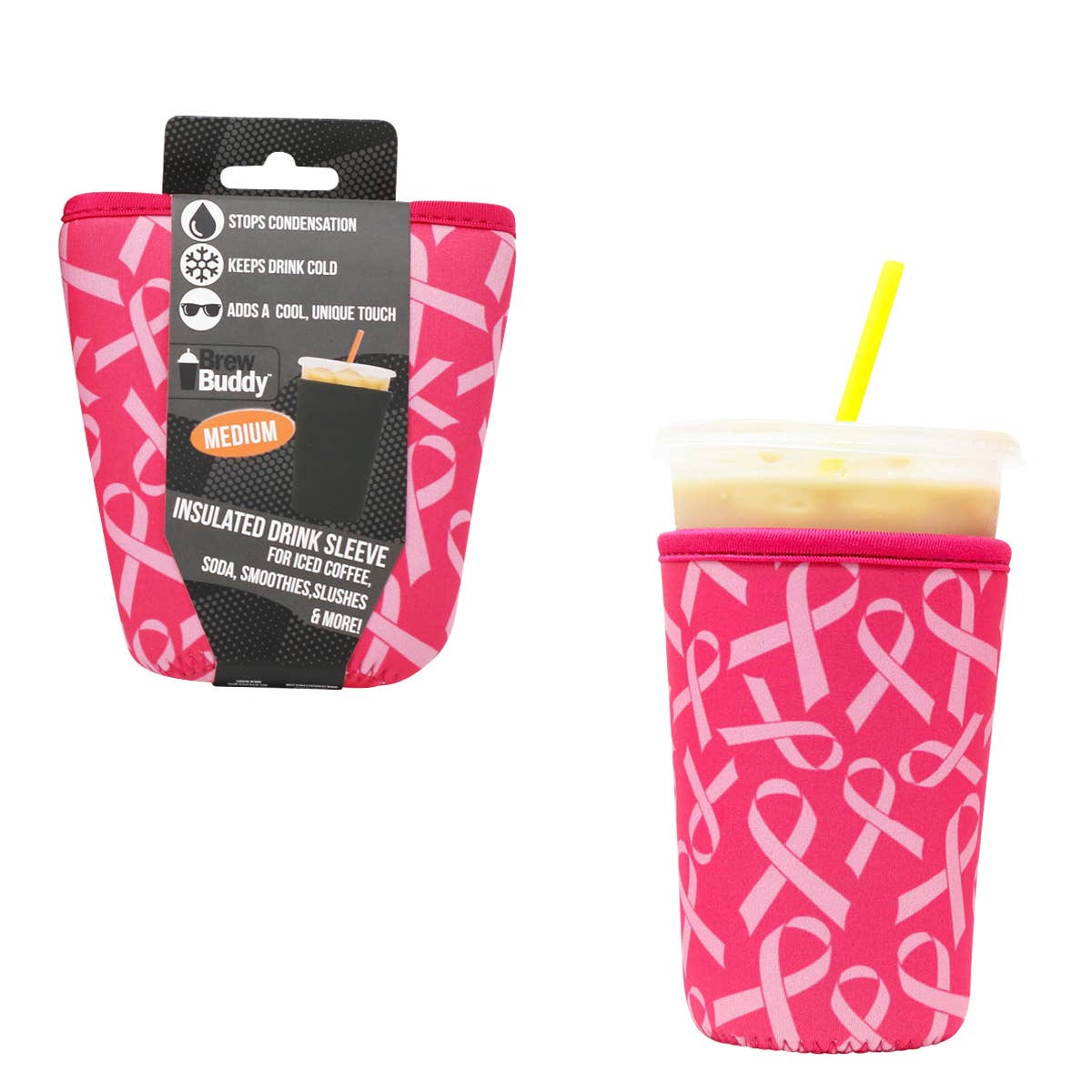 Insulated Iced Coffee Sleeve (Medium) - Breast Cancer Support