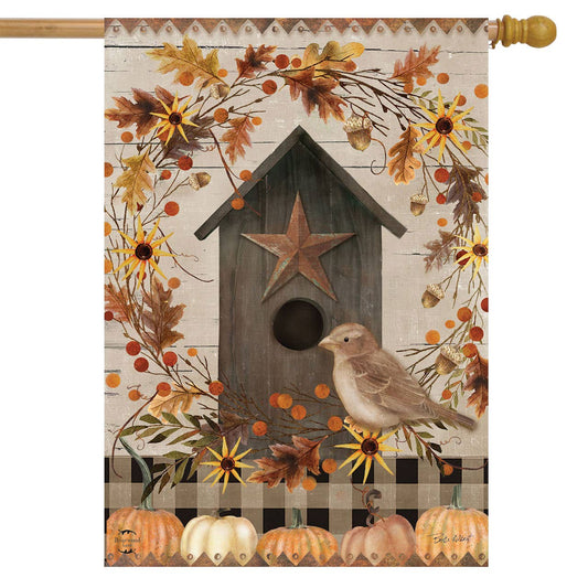Primitive Fall  Birdhouse House Flag 40" x 28"