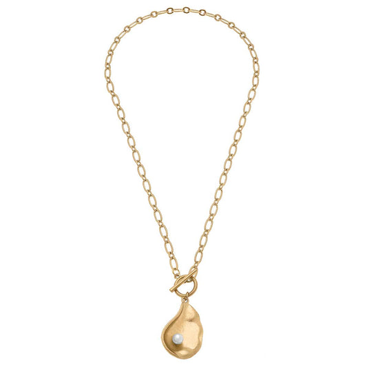 Oyster with Pearl T-Bar Pendant Necklace