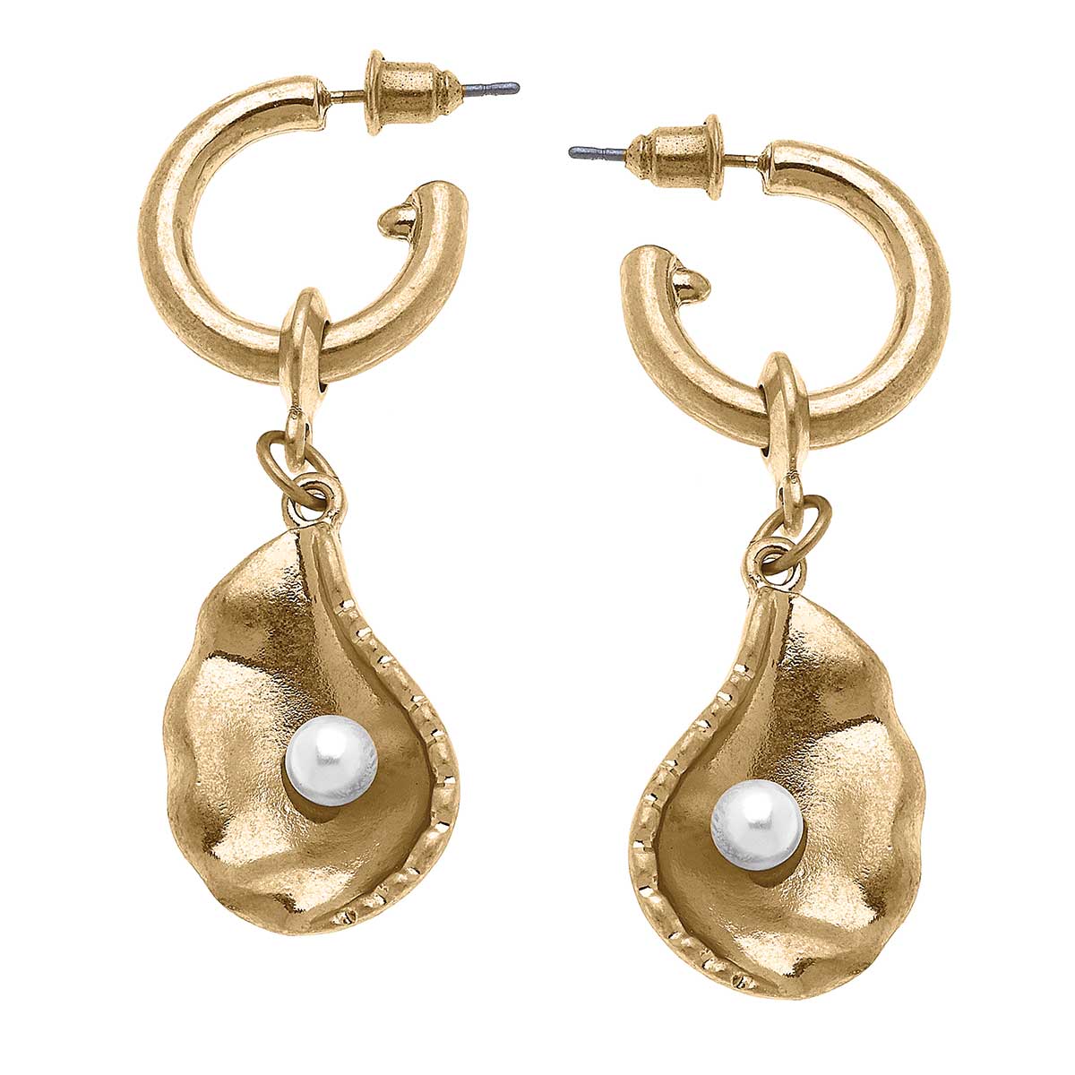 Oyster with Pearl Drop Hoop Earrings