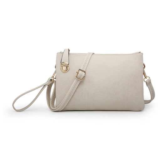 Sarah Crossbody/Clutch w/ Top Zip & Lock Closure - Ivory