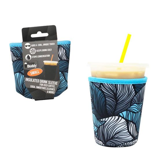 Brew Buddy Insulated Iced Coffee Sleeve (Small)- Turquoise Leaves
