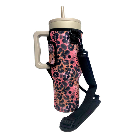 Blushing Leopard 40oz Tumbler With Handle Sleeve