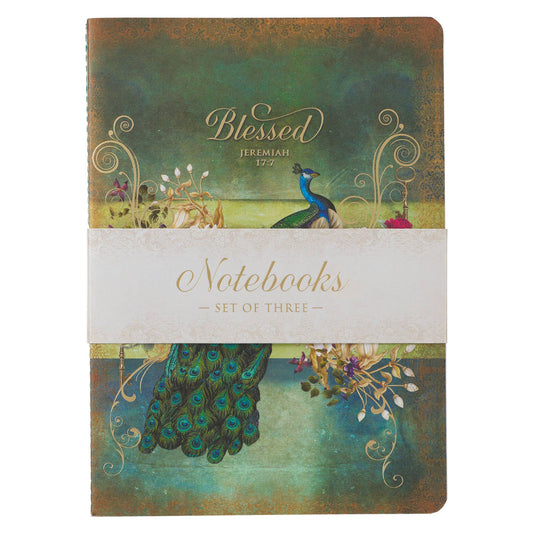 Blessed Peacock Large Notebook Set - Jeremiah 17:7