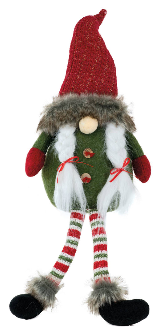 Clover Stripe Leg Santa Gnome Christmas Accent