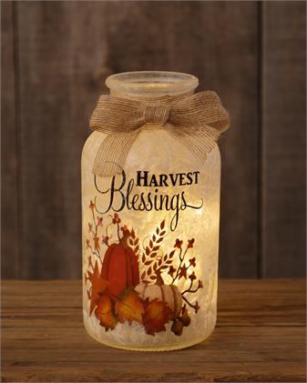 Frosted Glass Luminary - Harvest Blessings
