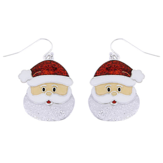 Santa Christmas Enamel Dangle Earrings