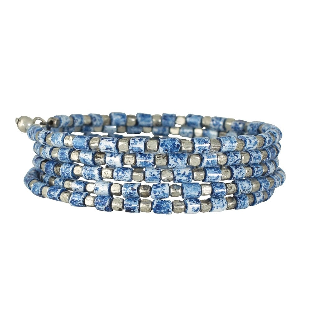 Denim Blue and Silver Beads Bracelet