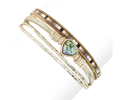 Layered Bracelet with Abalone Heart