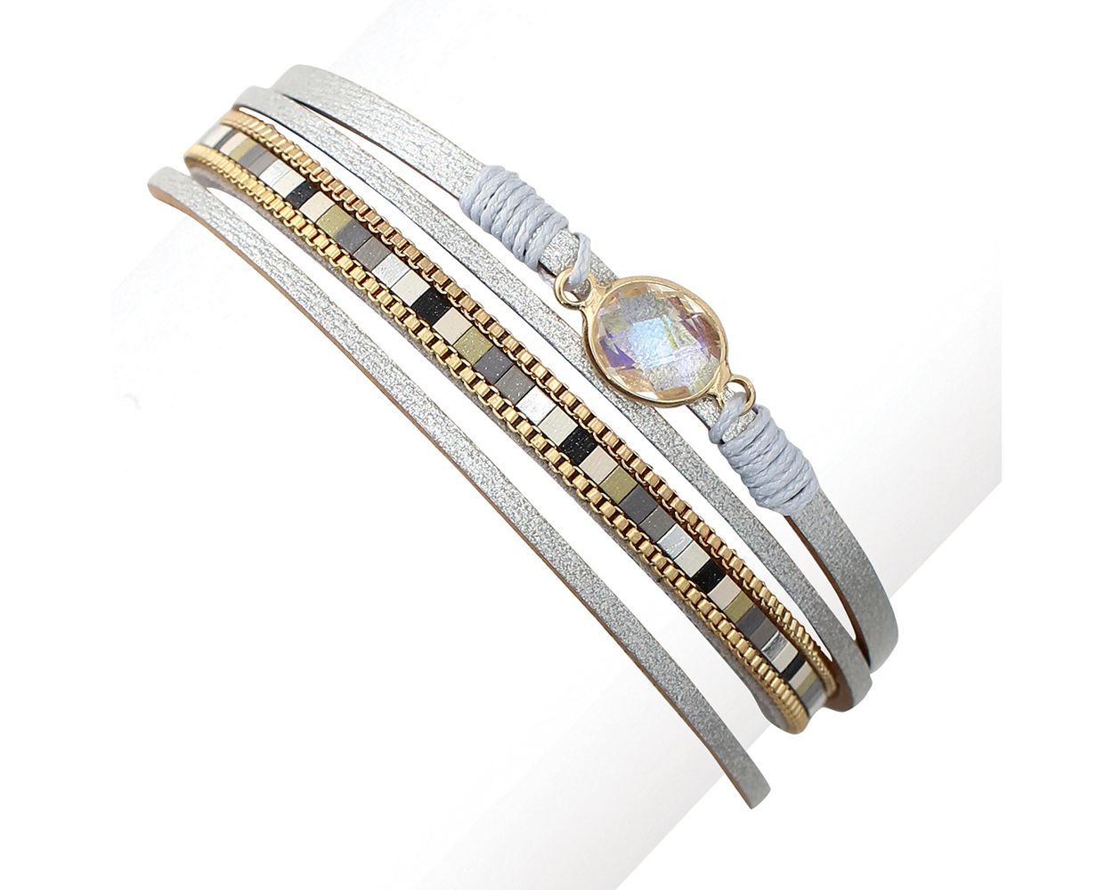 Multi Layer Bracelet with Clear Oval