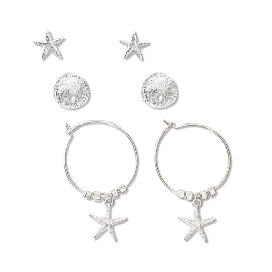 Trio with Starfish on Hoop Earrings