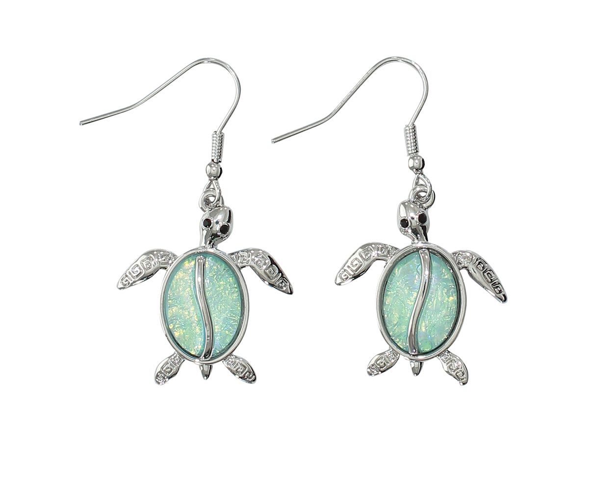 Silver with Aqua Inlay Turtle Earrings