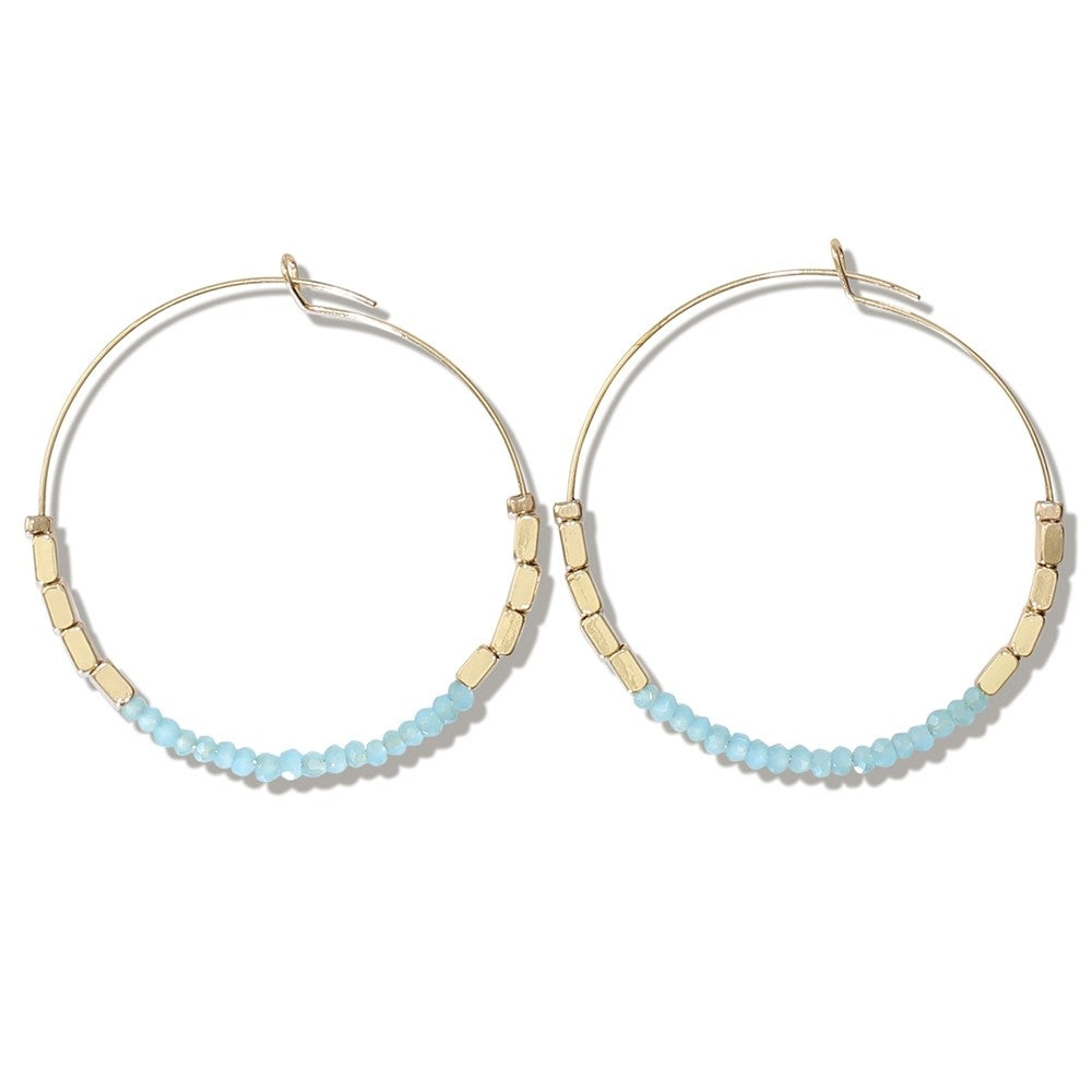 Aqua Crystal & Gold Bead Earrings