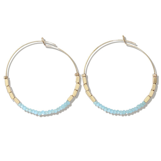 Aqua Crystal & Gold Bead Earrings