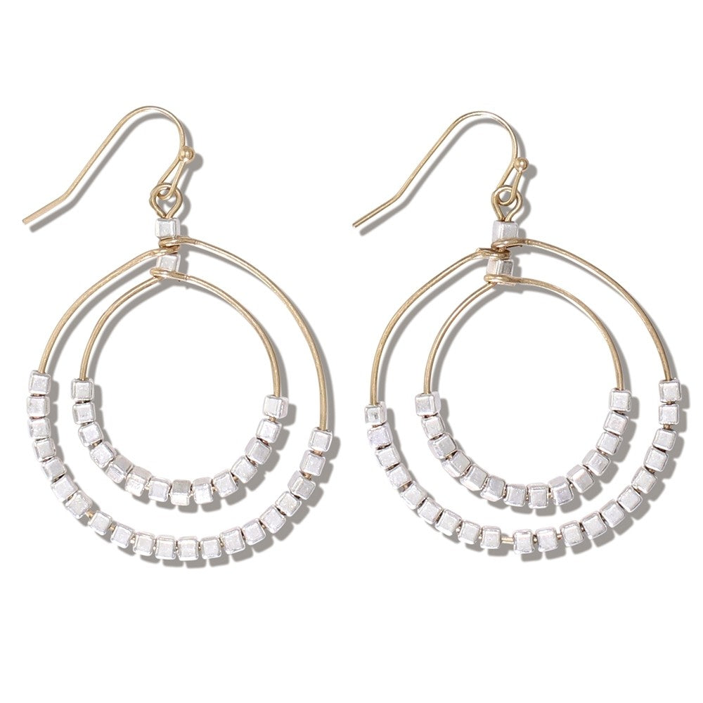 Two-Tone Beaded Hoops Earrings