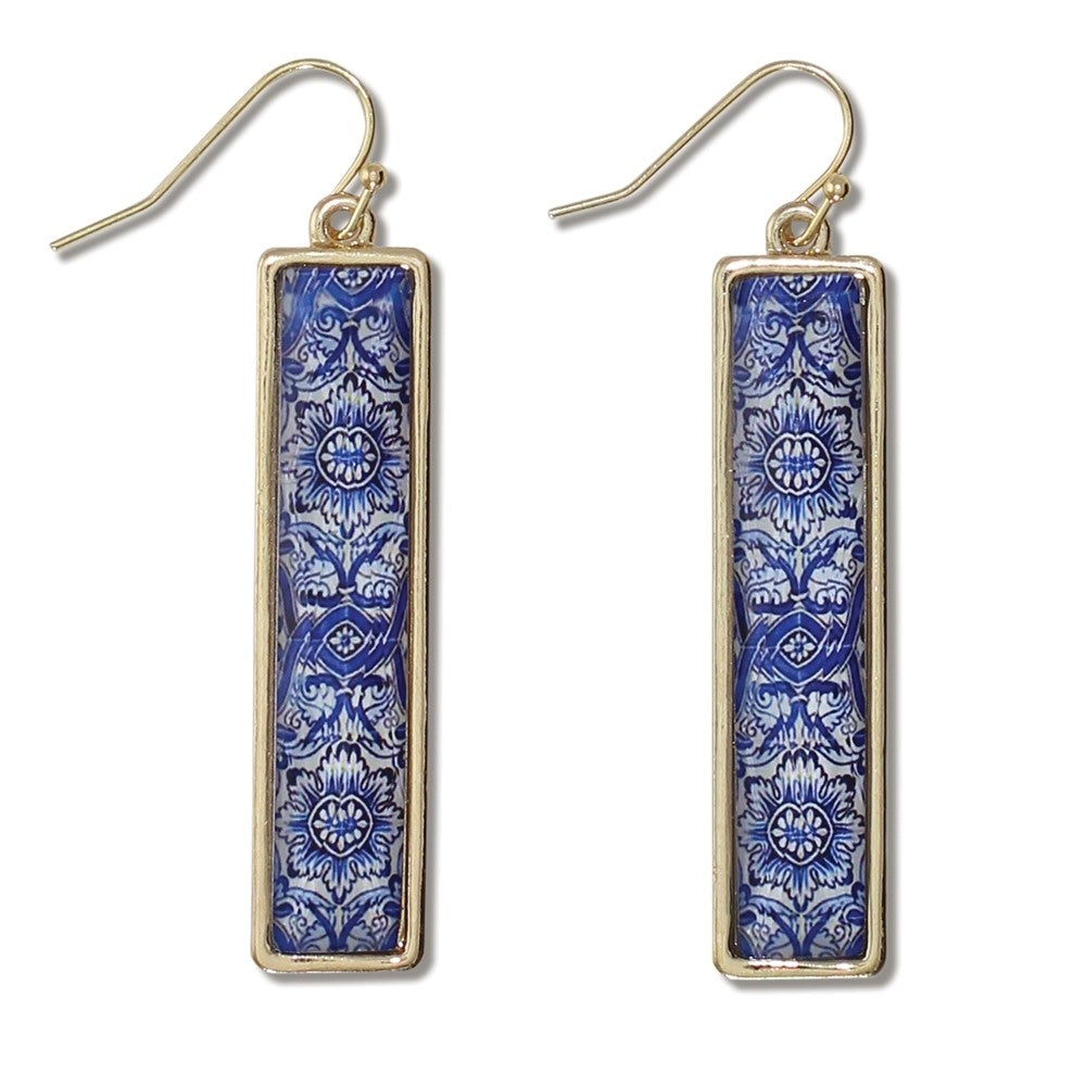 Faceted Resin Over Blue Mosaic Earrings