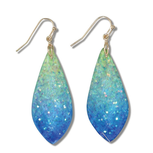 Blue & Green Glitter Resin Earrings