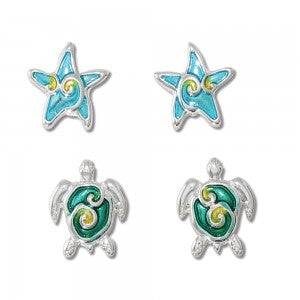 Duo Enamel Turtle & Starfish Earrings