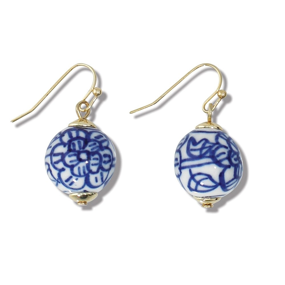 Blue and White Ceramic Drop Earrings